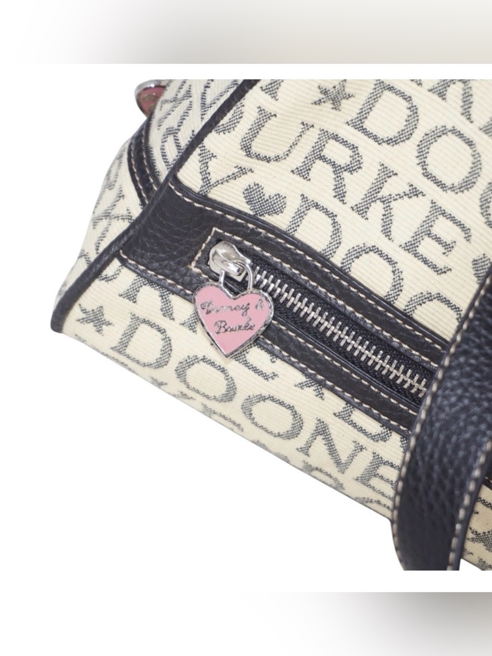 Dooney & Bourke Signature Satchel Bag with Pink Heart Zipper Pull - Picture 8 of 13